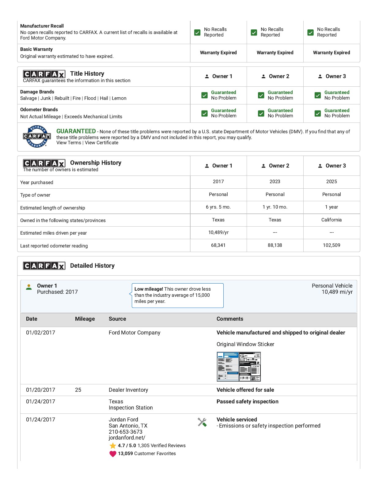 CARFAX report for 2017 Ford F-150 XLT, page 2 of 6