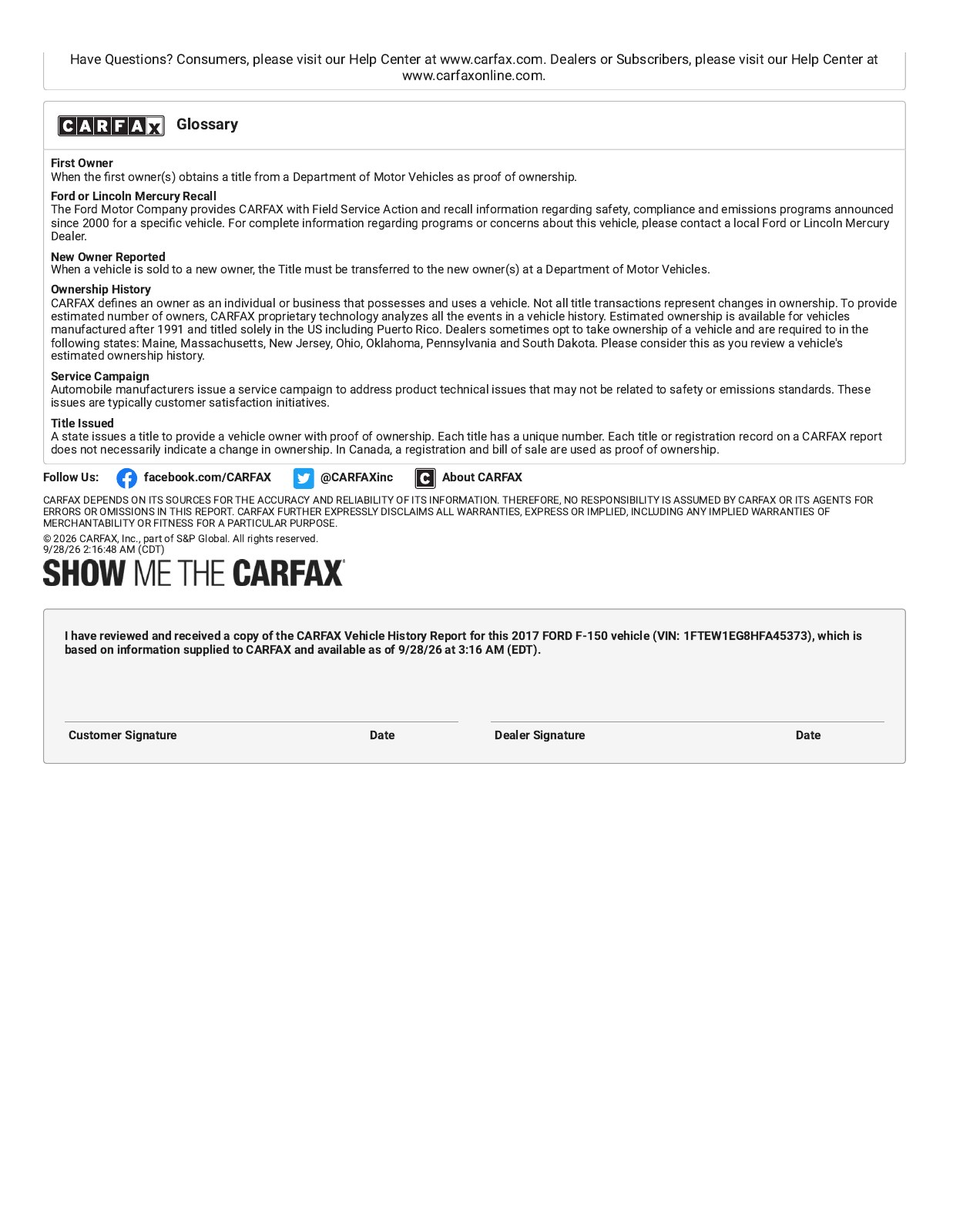 CARFAX report for 2017 Ford F-150 XLT, page 6 of 6
